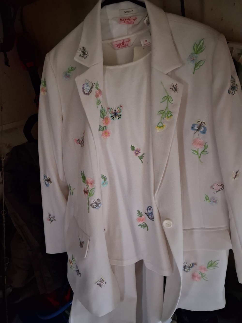 Together White Blazer with Multicolor Floral & Butterfly Embroidery 3 Pc Set